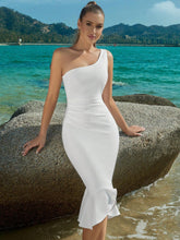 ADYCE Women Off Shoulder Ruffle V Neck Backless Mermaid Bandage Party Evening Dress